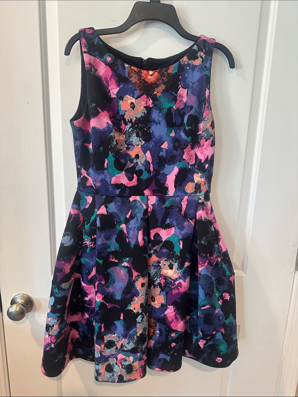 Just...Taylor Black Floral-Print Midi Dress with Pink & Purple Accents